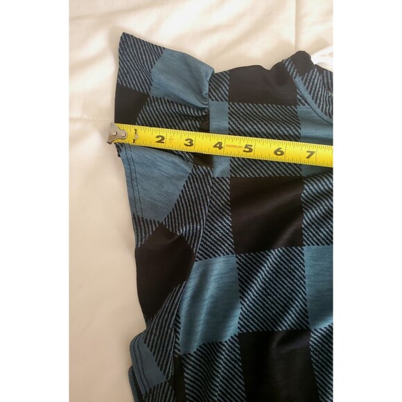 Sew In Love Top Womens XL Teal Plaid Elongated Ruffle Sleeve - Picture 6 of 7
